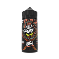 Killa Kandy 100ml shortfill by Rush, featuring bold graphics on a black bottle.