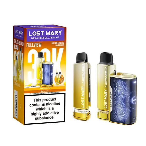 Lost Mary Nera fullview pod vape kit Yellow Edition delivering 30,000 puffs with Pineapple Ice and Banana Ice pods