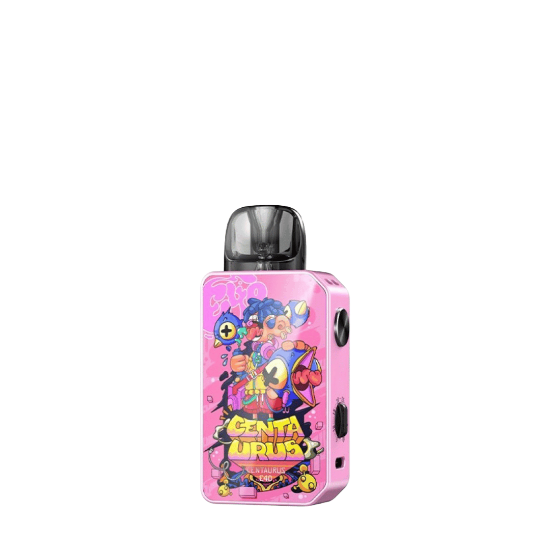 Lost Vape Centaurus E40 Pod Kit in pink with vibrant cartoon design on front.