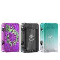 Three Lost Vape Centaurus P200 Box Mods in purple, black, and teal, side by side.