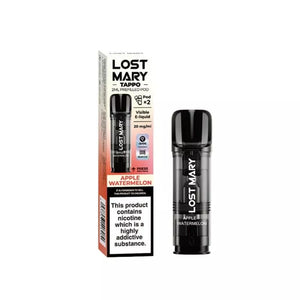 Lost Mary Tappo Prefilled Vape Pod Containing Apple Watermelon Flavoured 20mg Nic Salt E-liquid for the Lost Mary Tappo Pro Pod Kit