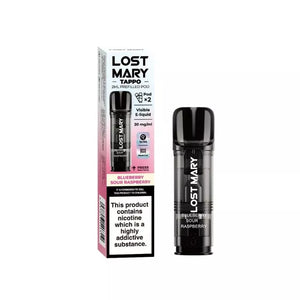 Lost Mary Tappo Prefilled Vape Pod Containing blueberry sour raspberry Flavoured 20mg Nic Salt E-liquid for the Lost Mary Tappo Pro Pod Kit