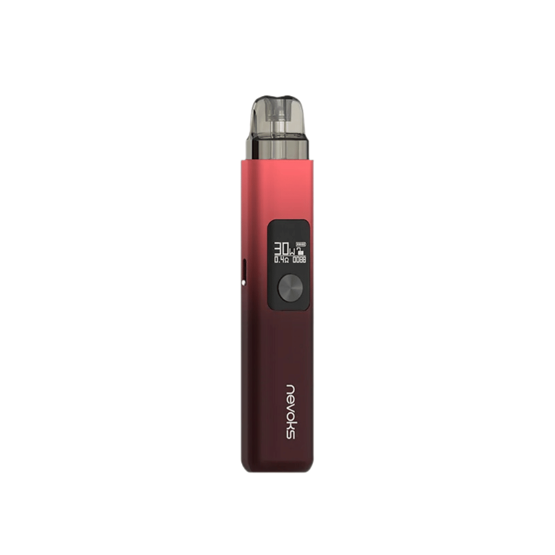 Nevoks Feelin AX Pod Kit in Aurora Red with digital display and sleek design.