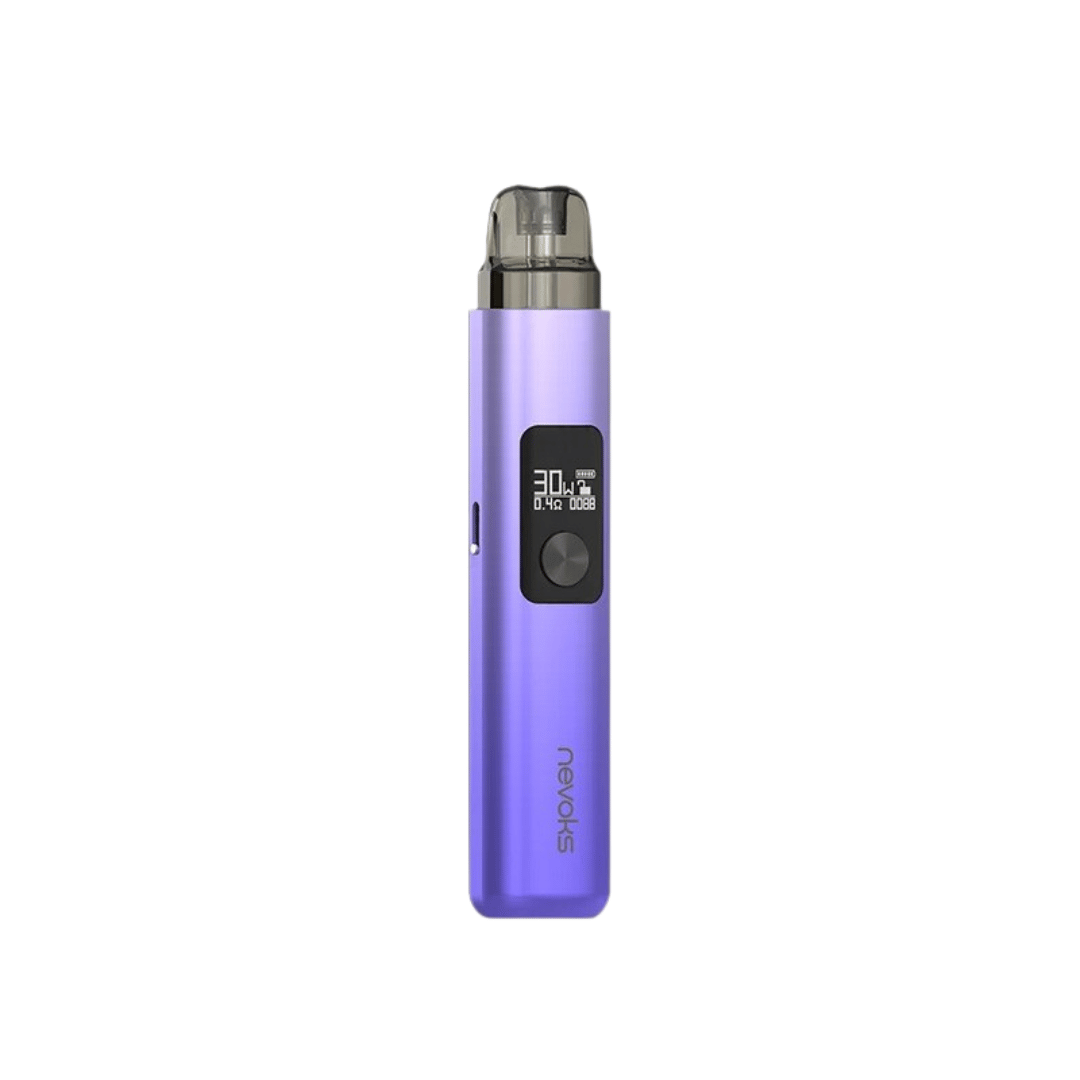 Nevoks Feelin AX Pod Kit in lavender violet with a digital display and a sleek design.