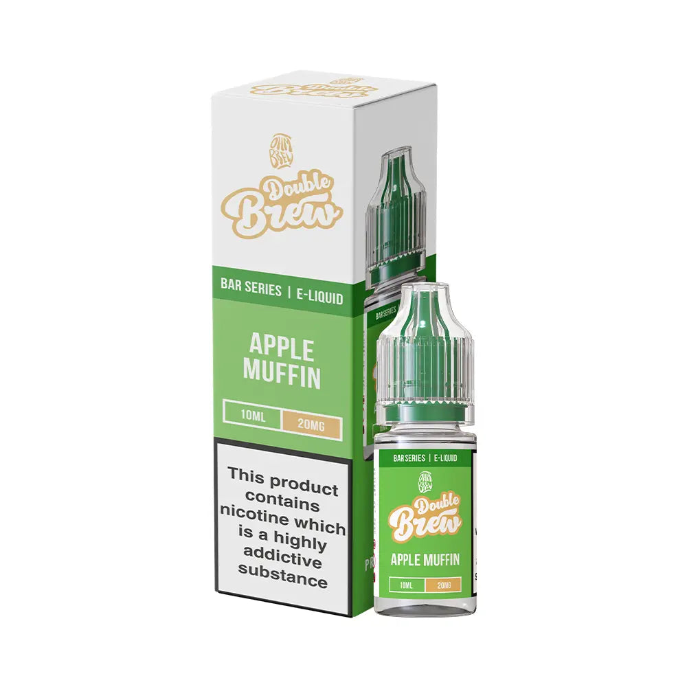 Ohm Brew Double Brew Apple Muffin 10ml Nic Salt e-liquid packaging with bottle.