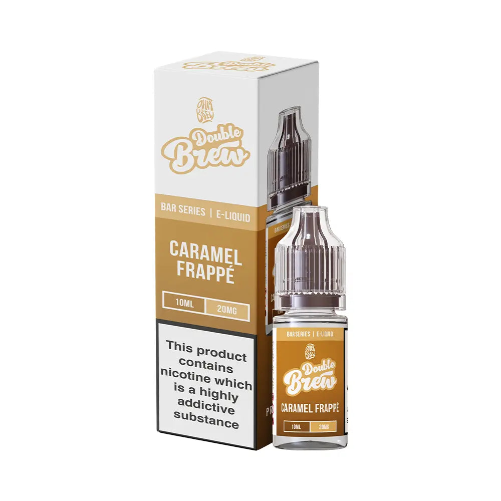 Ohm Brew Double Brew Caramel Frappe 10ml nic salt e-liquid box and bottle.