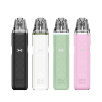 Four OXVA Xlim GO pod vape kits in black, white, green, and pink.