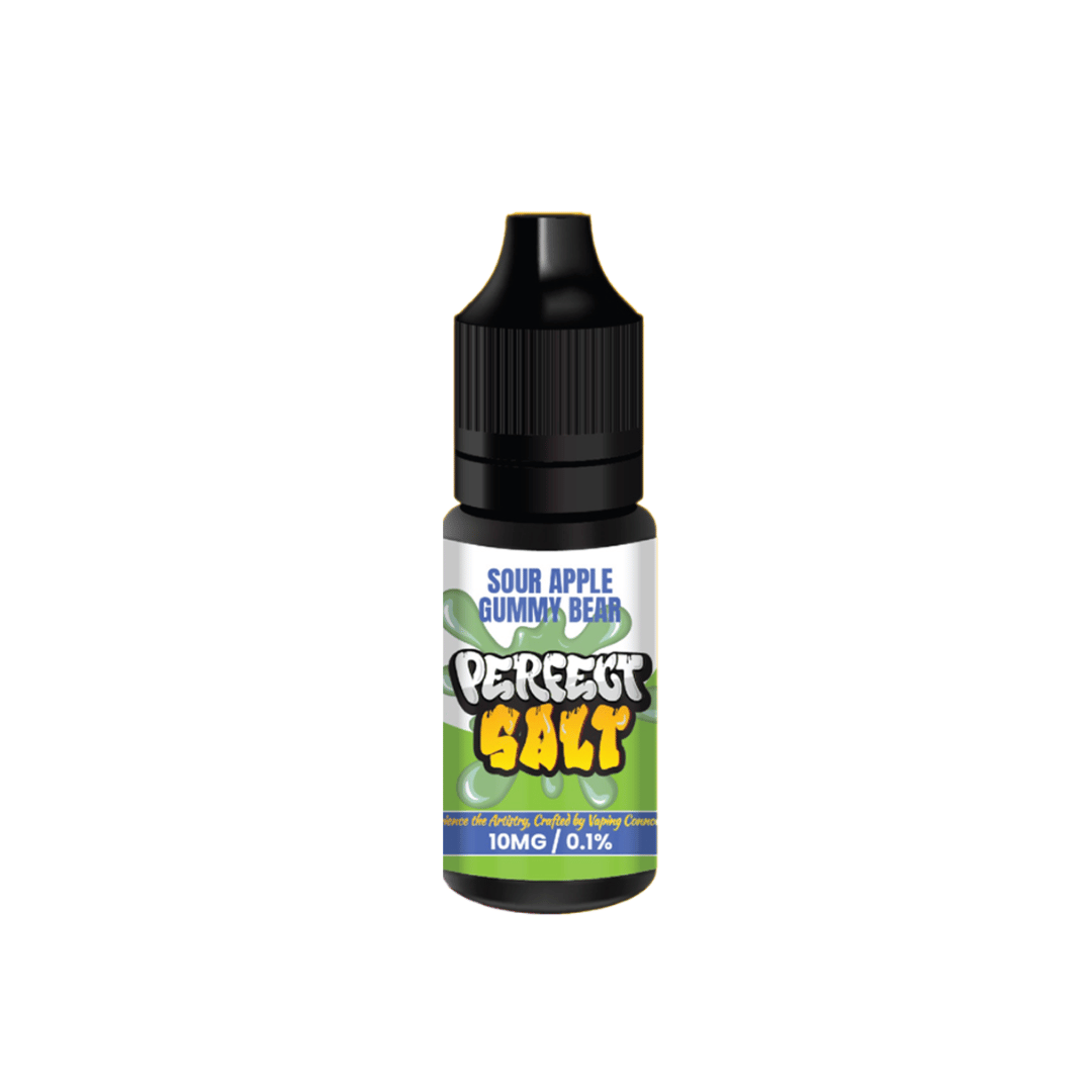 Perfect Vape 10ml Salts Sour Apple Gummy Bear e-liquid bottle with black cap.