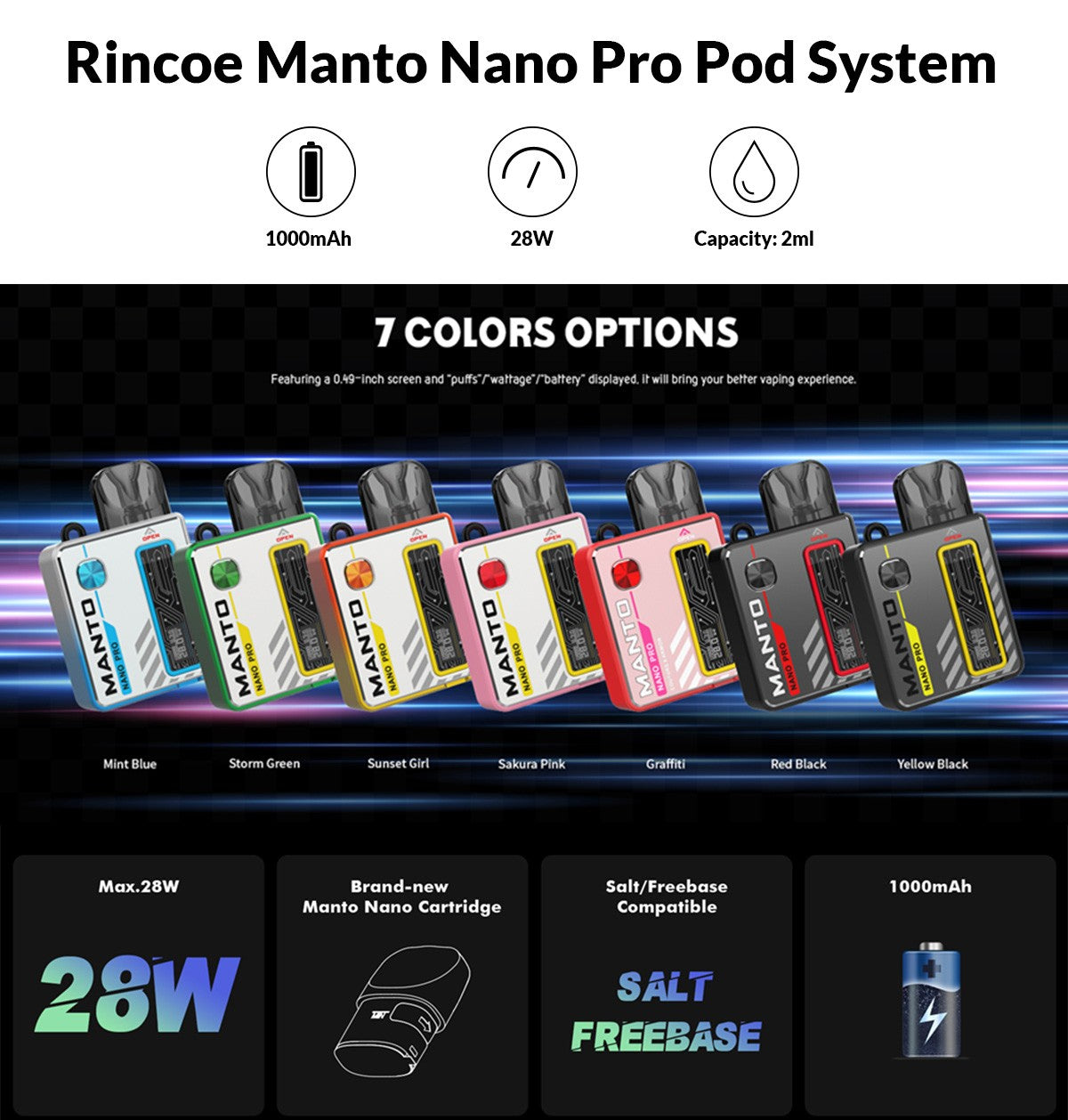 Rincoe Pod Mod Rincoe Manto Nano Pro Pod Kit - Includes Free Nic Salt!