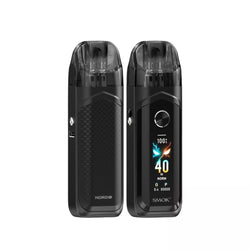 Smok Nord 6 Pod Kit in 3 different Colour Gold, Black and Blue showing the 1.65 inch touch display screen fire button and on the side the adjustable airflow