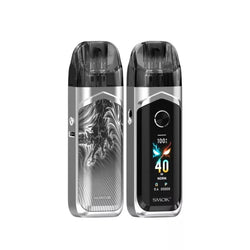 Smok Nord 6 Pod Kit in 3 different Colour Gold, Black and Blue showing the 1.65 inch touch display screen fire button and on the side the adjustable airflow