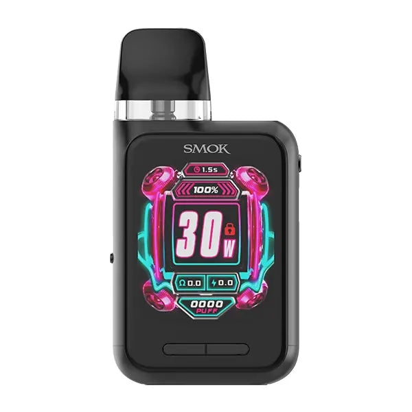 Smok Novo GT Box Pod Kit in black with a vibrant digital display showing 30W output.