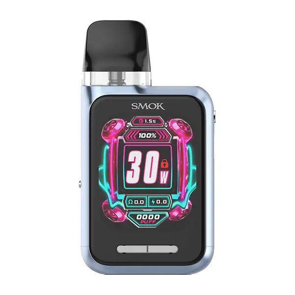 Smok Novo GT Box Pod Kit in blue and multi-colour, showing a digital display on the front.