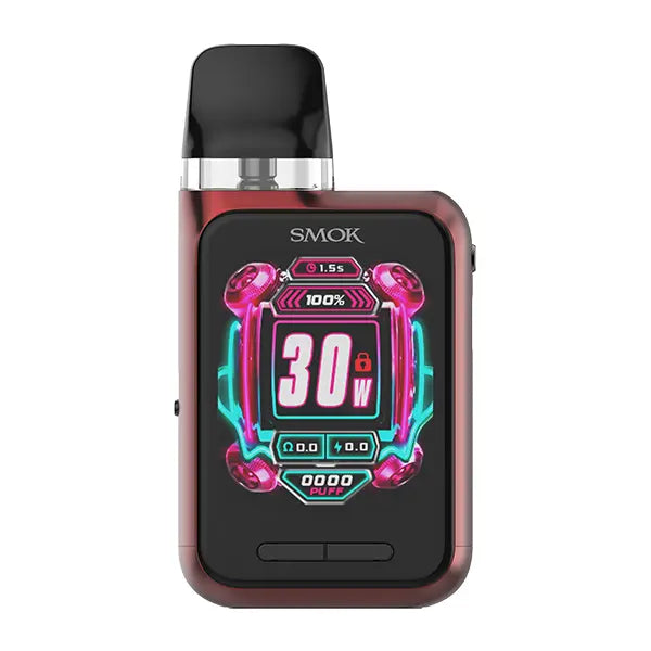 Smok Novo GT Box Pod Kit in red with a digital display showing 30W power output.