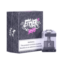 Suicide Mods Ether Boro V2 RBA in black with packaging, featuring nicotine warning label.