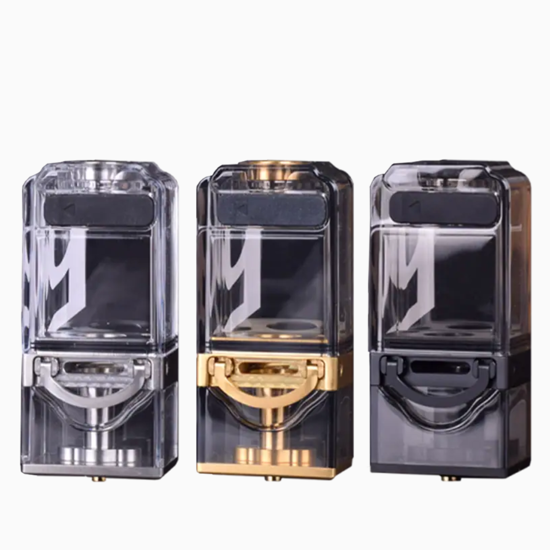 Three Suicide Mods Tall Boy Tank Tech RBA units in clear, gold, and black.