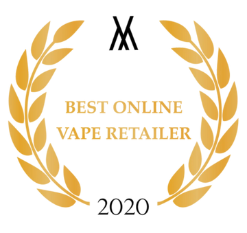 Golden laurel wreath with text: "Best Online Vape Retailer."