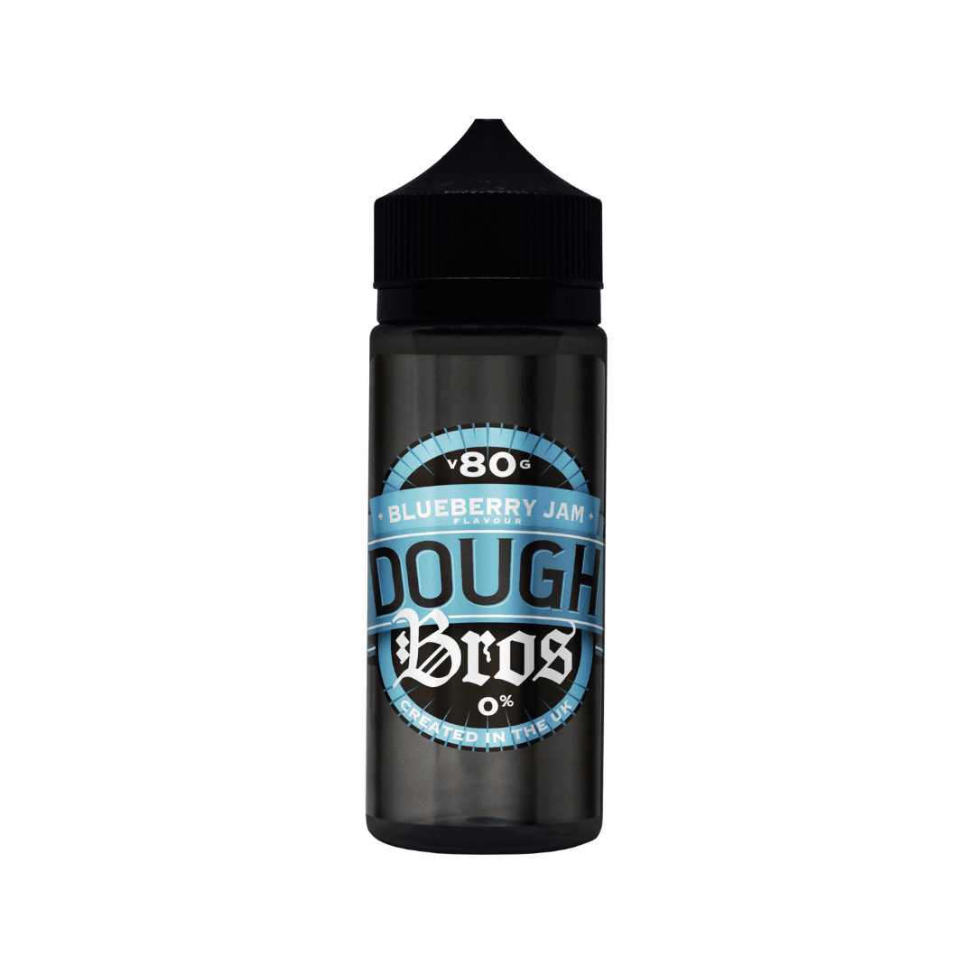 Dough Bros Blueberry Jam vape juice bottle with black cap, 80ml, 0% nicotine.