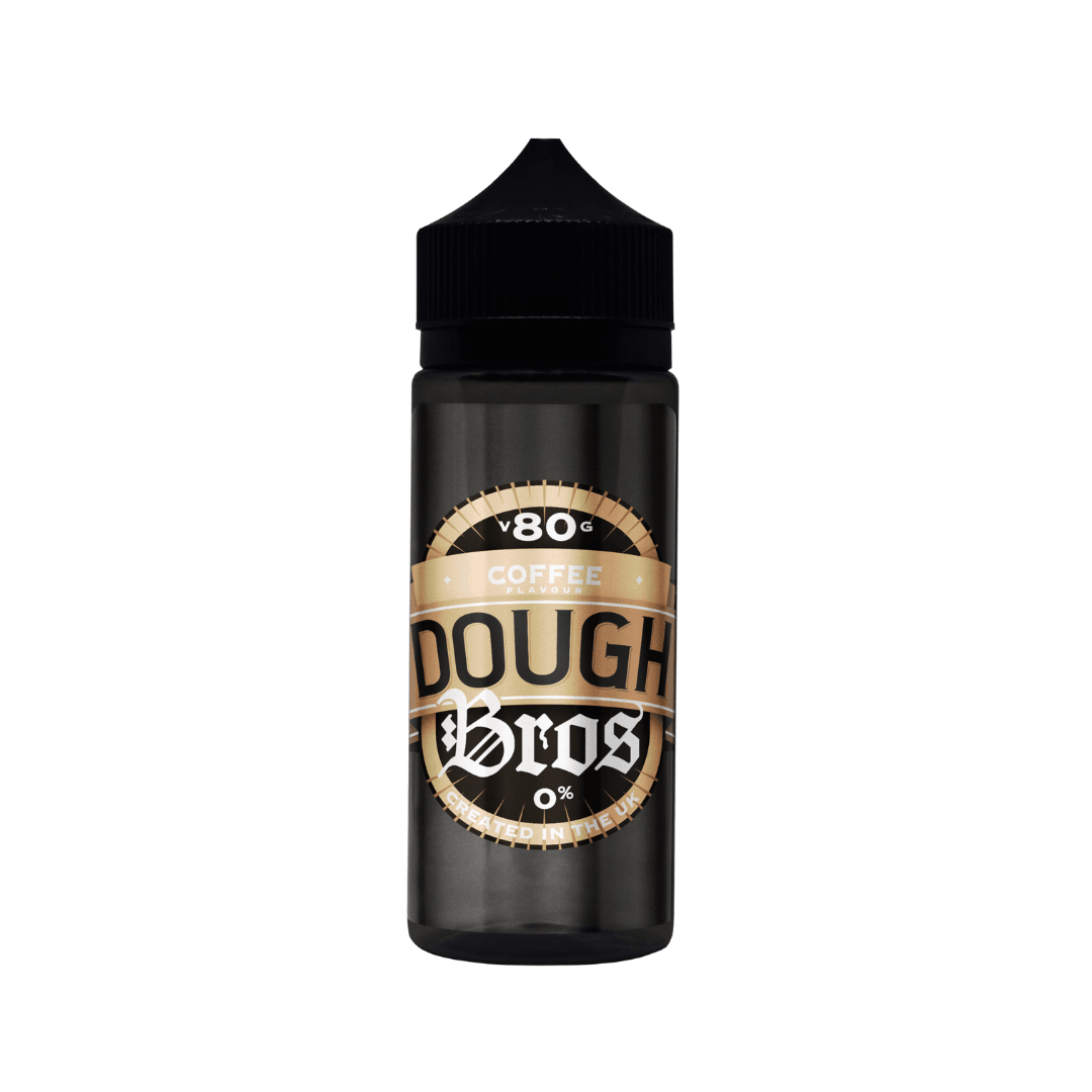 Dough Bros Coffee Cream e-liquid bottle with black cap and bold label design.