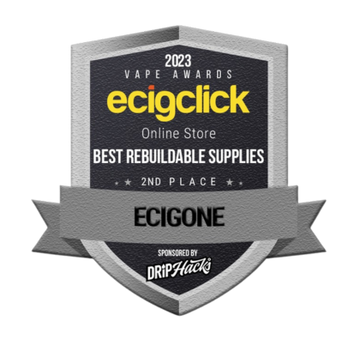 Award badge for Ecigone, 2nd place in Best Rebuildable Supplies, sponsored by Drip Hacks.