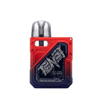 Uwell Caliburn GK3 Tenet pod kit in vibrant red and blue with intricate design.