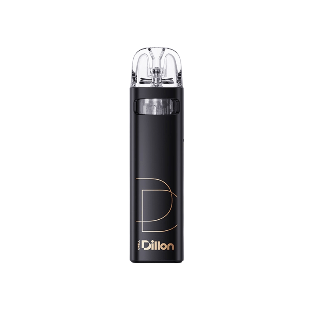 Uwell Dillon EM pod vape kit in luxury black and gold, sleek and modern design.