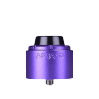 Purple Vaperz Cloud Asgard XL RDA with black drip tip, displayed on a white background.