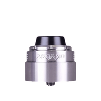 Silver Vaperz Cloud Asgard XL RDA with black top cap, engraved logo visible.