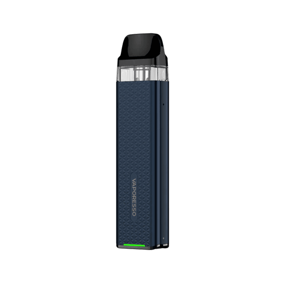 Vaporesso Xros 3 Mini Pod Kit in navy blue with textured grip and sleek design.