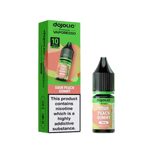 Vaporesso Dojoliq 10ml Nic Salt sour peach gummy flavour available in 10mg and 20mg strength great for refillable pod vape kits