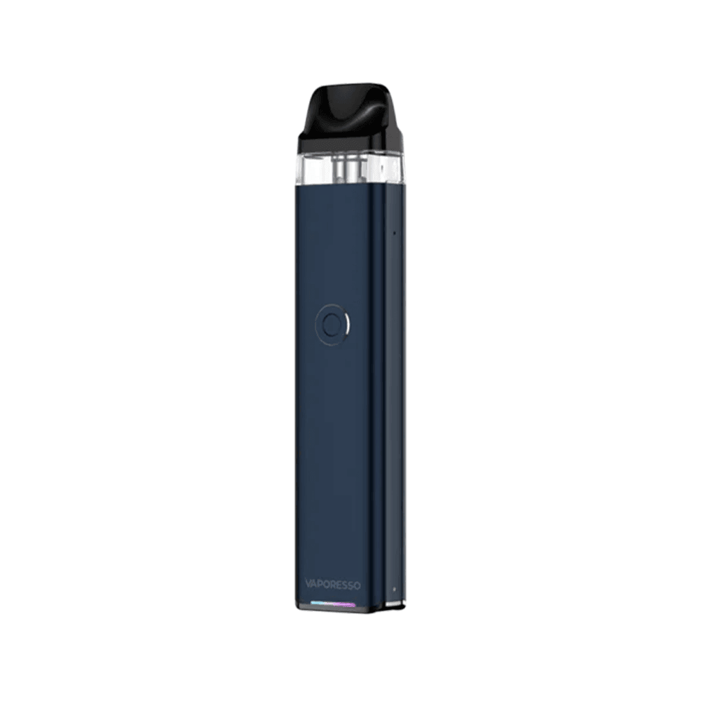 Vaporesso Xros 3 Pod Vape Kit in navy blue, sleek design with a button on the front.