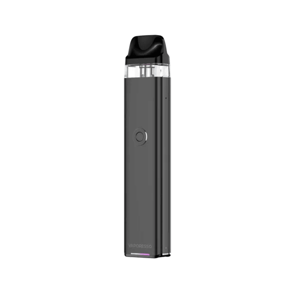 Vaporesso Xros 3 Pod Vape Kit in space grey, sleek design with a single button.