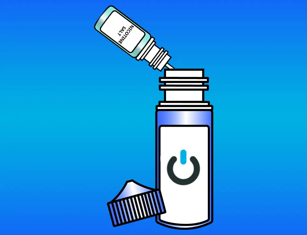 shortfill bottle with lid off showing adding nic shots