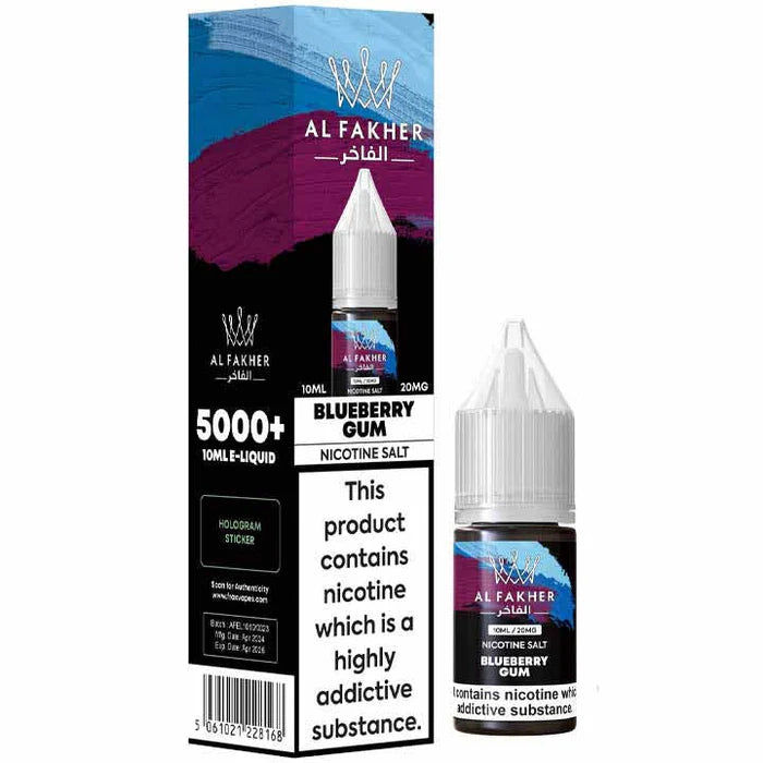 Al Fakher 10ml Nic Salt Blueberry Gum e-liquid bottle and box packaging