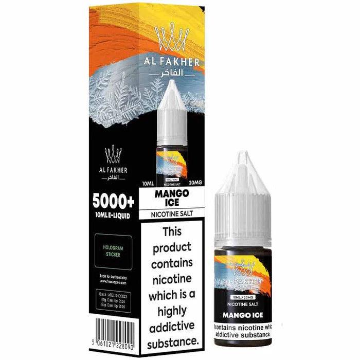 Al Fakher 10ml Nic Salt Mango Ice e-liquid bottle and box packaging