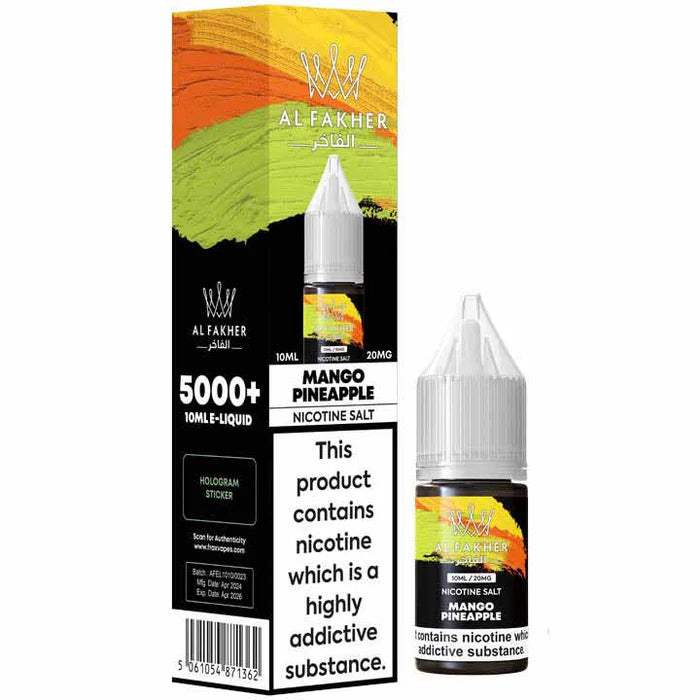 Al Fakher 10ml Nic Salt Mango Pineapple e-liquid bottle and box packaging