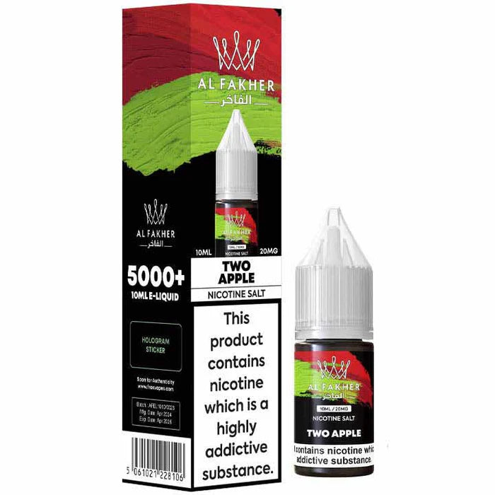 Al Fakher 10ml Nic Salt Two Apple e-liquid bottle and box packaging