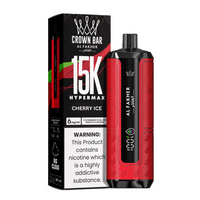 Al Fakher Crown Bar 15K Hypermax Disposable Vape Kit in Cherry Ice flavour, with packaging.