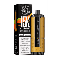 Al Fakher Crown Bar 15K Hypermax Disposable Vape Kit in Orange Mint flavour, with packaging.