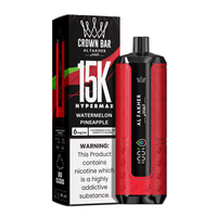 Al Fakher Crown Bar 15K Hypermax Disposable Vape Kit in Watermelon Pineapple flavour, with packaging.