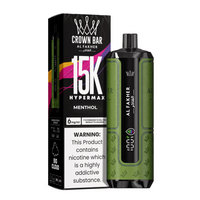 Al Fakher Crown Bar 15K Hypermax Disposable Vape Kit in Menthol flavour, with packaging.