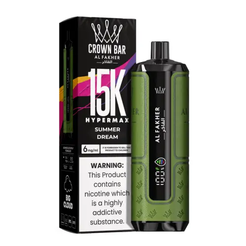 Al Fakher Crown Bar 15K Hypermax Summer Dream disposable vape kit with packaging.