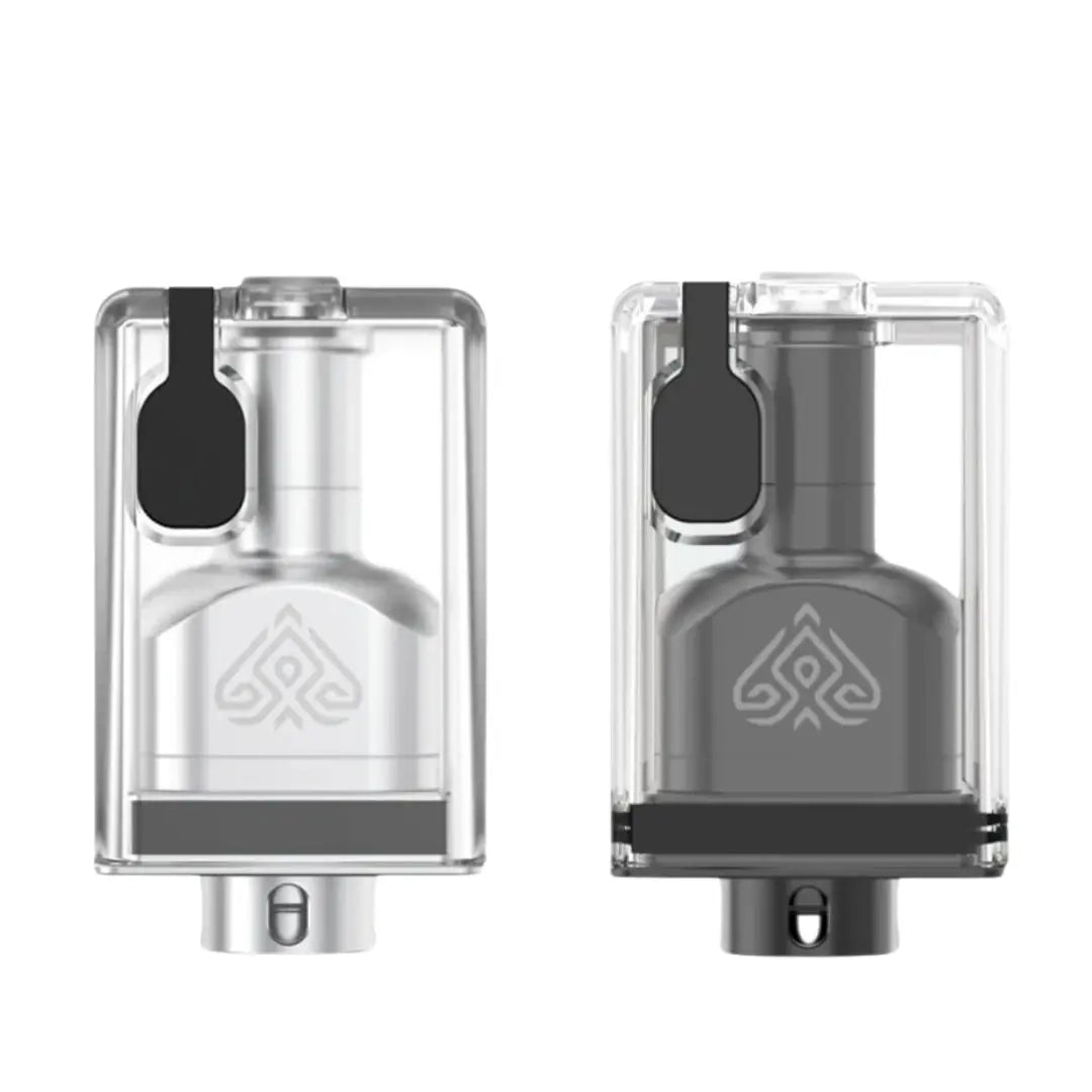 Ambition Mods Agra RBA showcasing two transparent pod designs in silver and black finishes, highlighting a sleek and minimalist aesthetic.