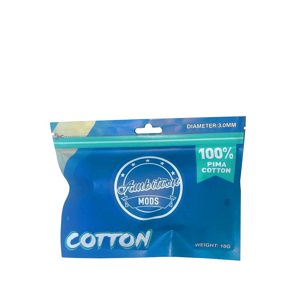 Ambition Mods cotton pack, blue packaging, 100% Pima cotton, 10g, diameter 3.0mm.