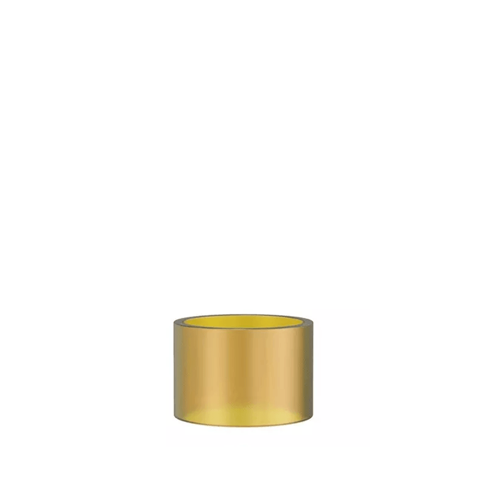 Golden cylindrical vape accessory on a white background.