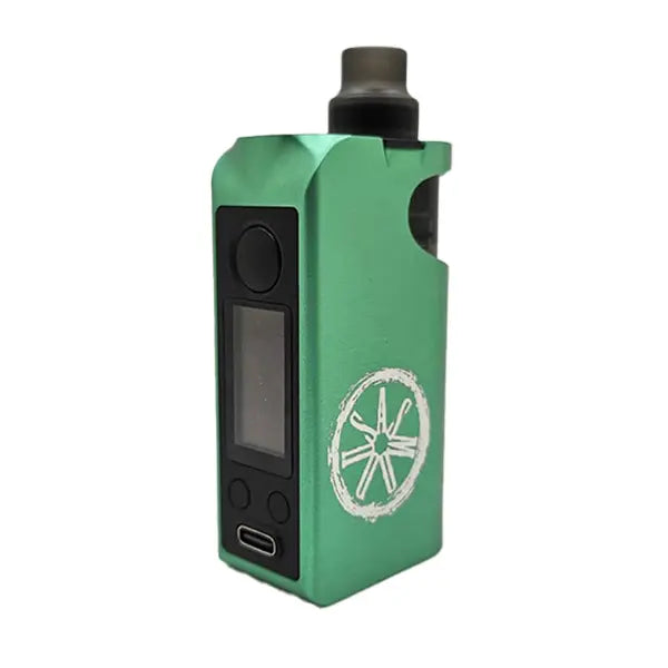 Asmodus Minikin Pod Kit in green with a digital display and logo on the side.