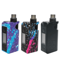 Three Asmodus Minikin Pod Kits in purple, black, and blue with splatter designs.