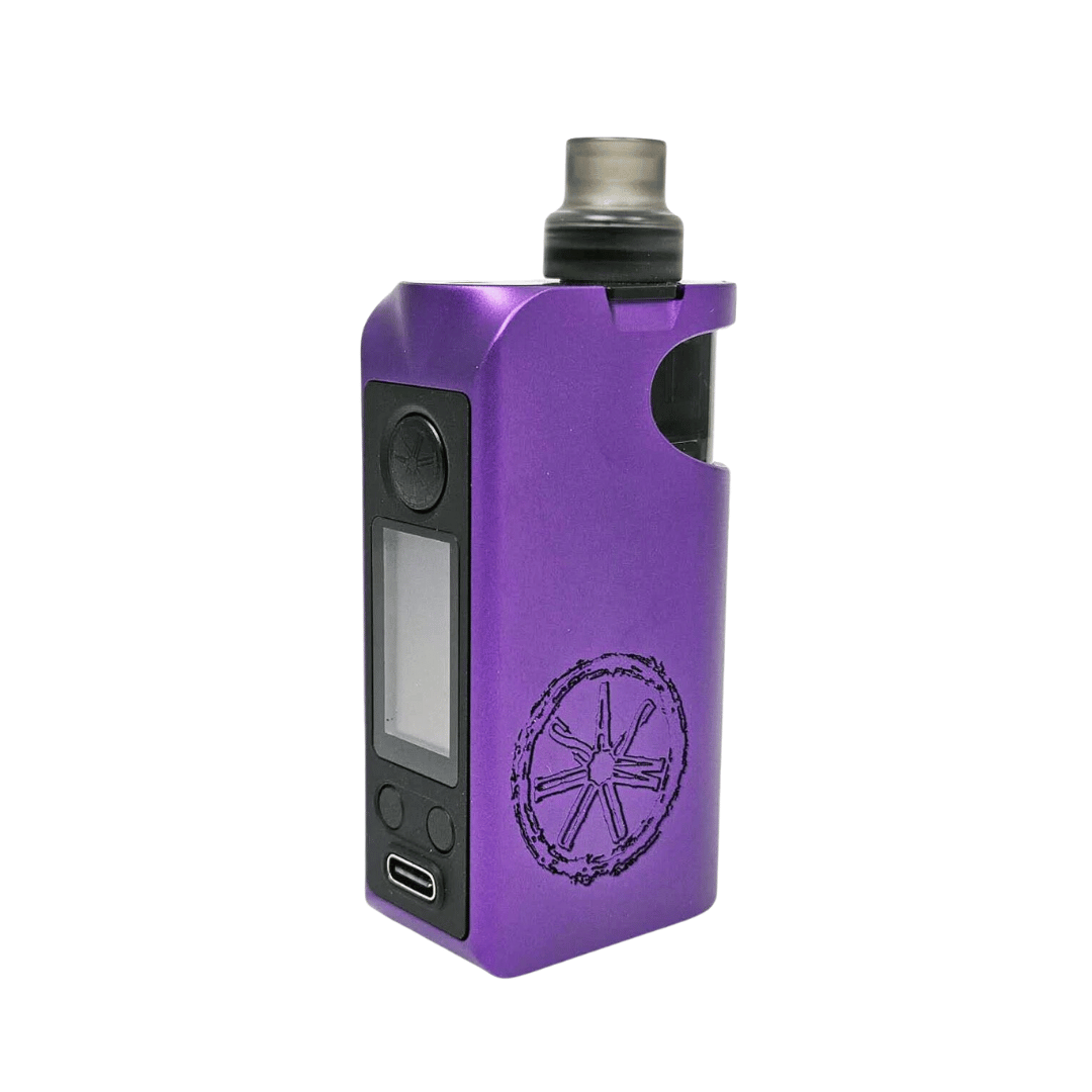 Purple Asmodus Minikin Pod Kit with screen and logo on the side.