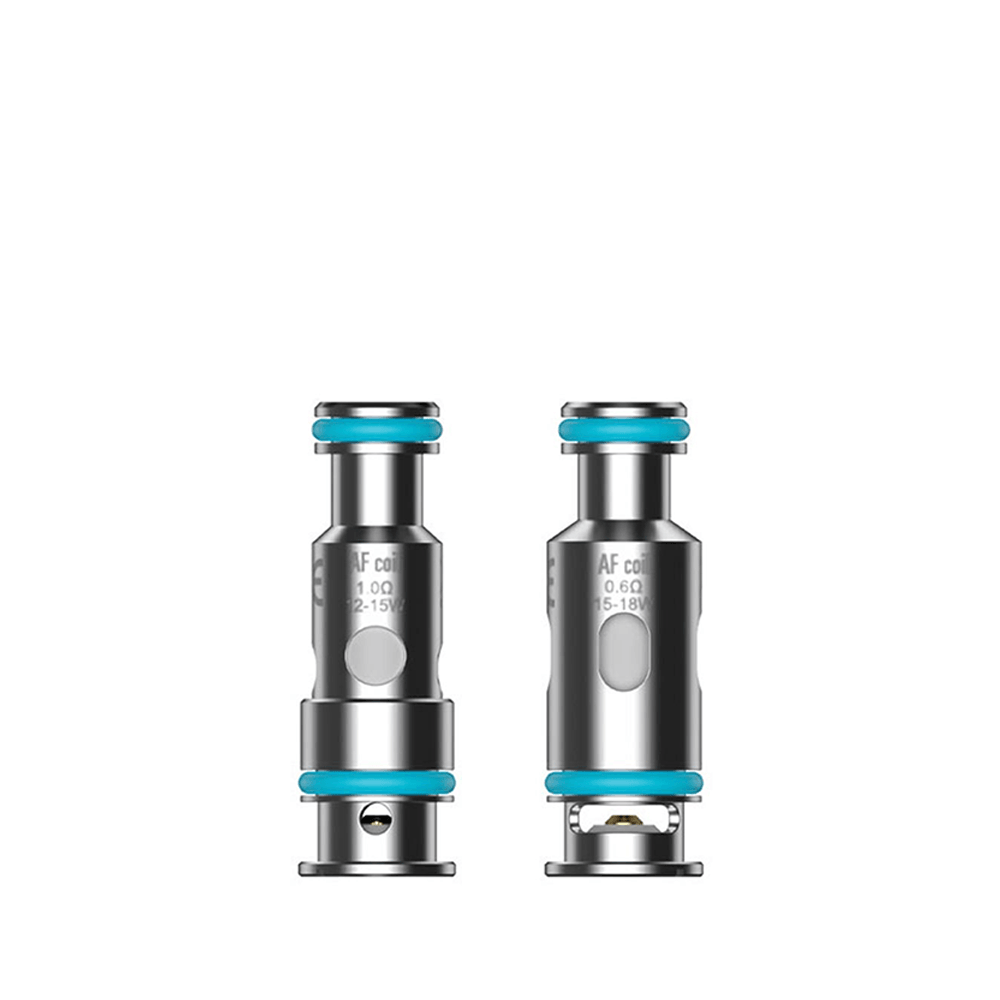 Two Aspire AF replacement coils with blue O-rings, displayed upright.