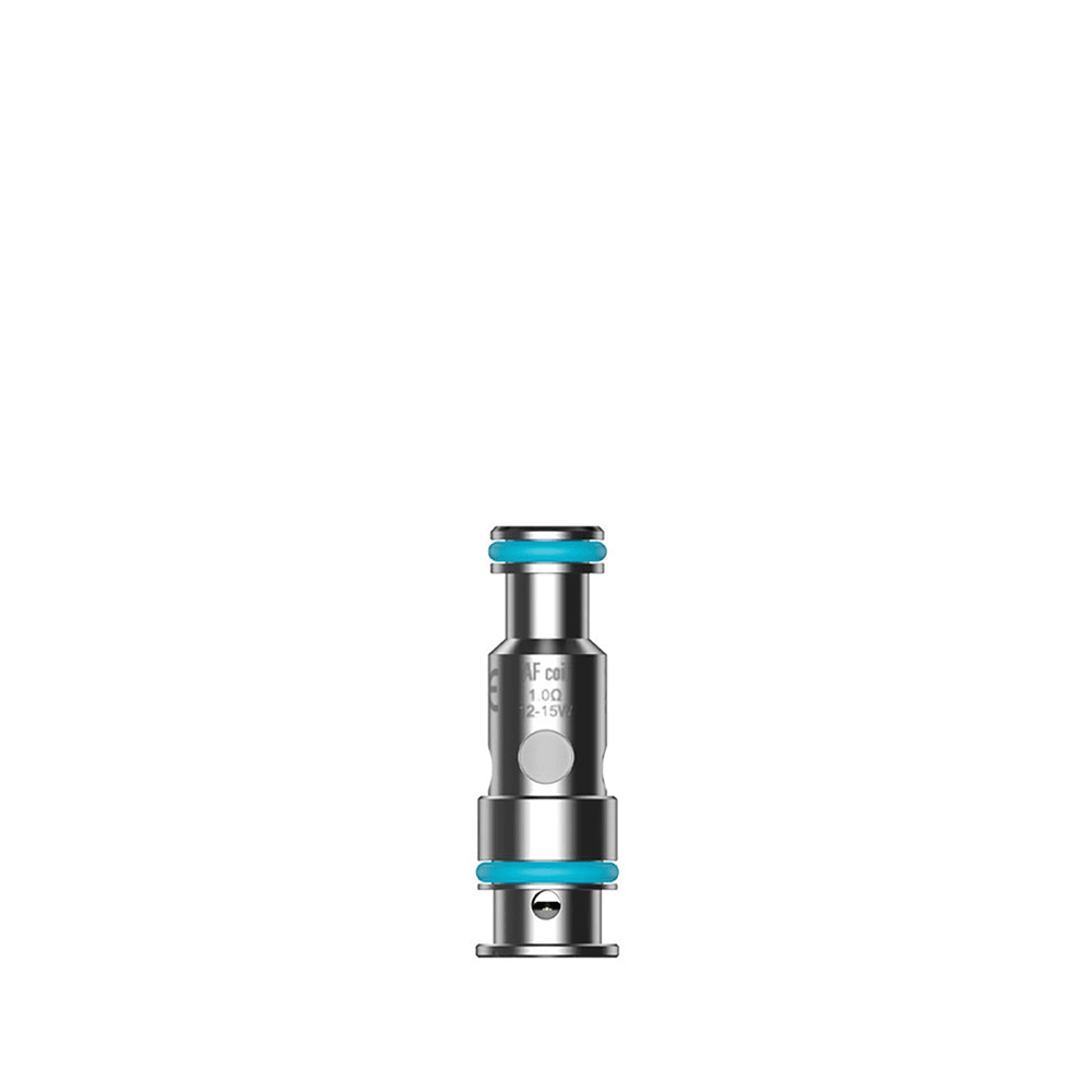 Aspire AF replacement coil with blue accents, displayed upright.